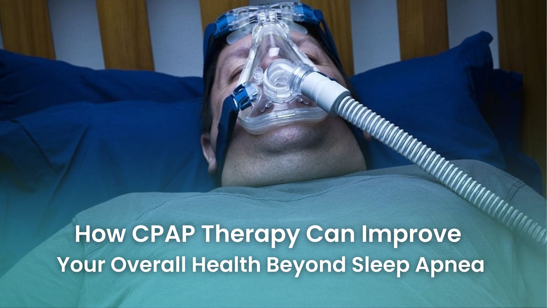 Man using CPAP mask during sleep therapy at night