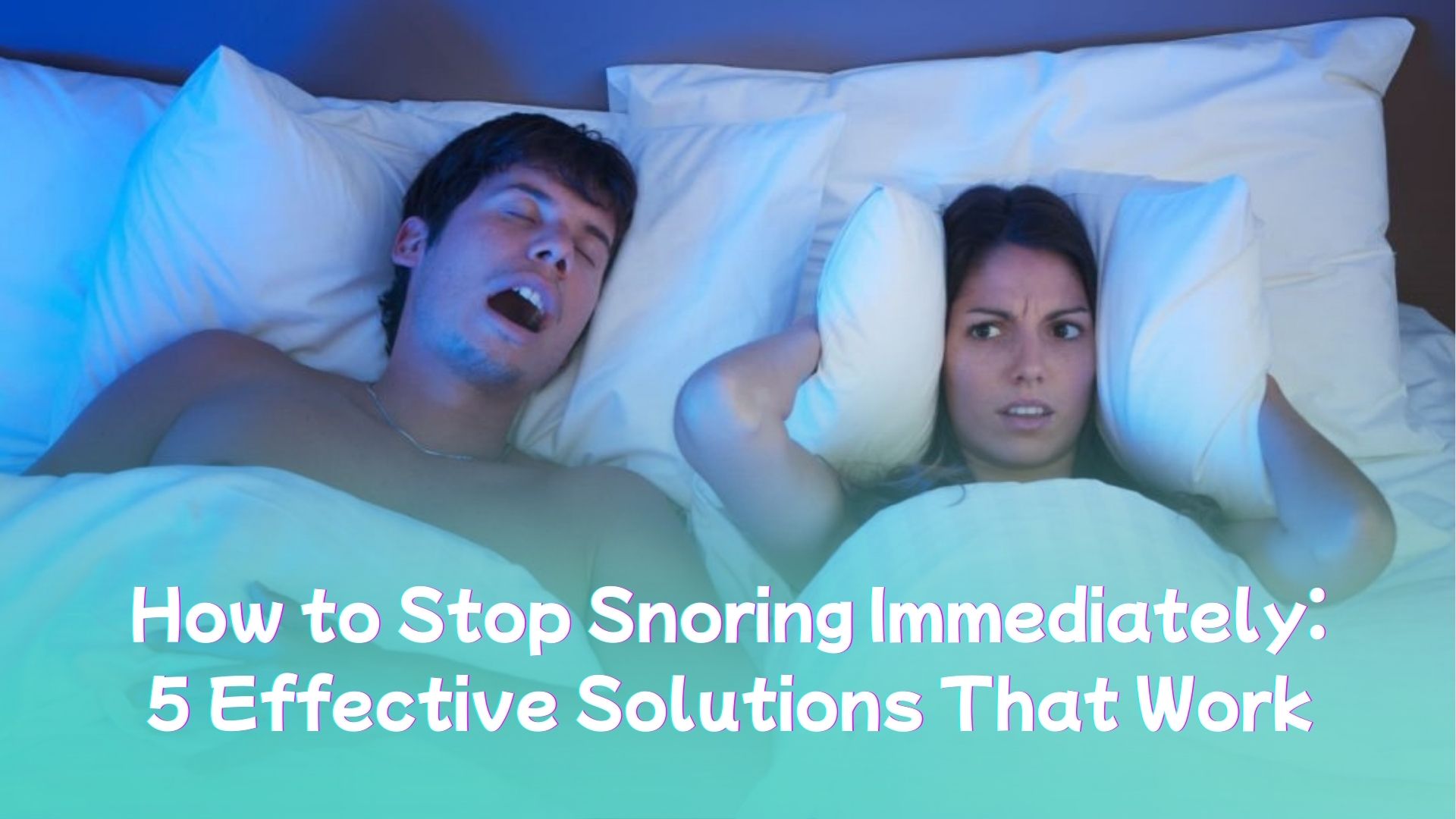Woman covering ears while partner snores loudly at night
